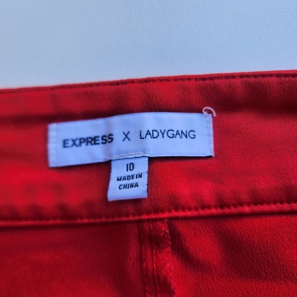 Express X Ladygang Women's Extreme Wide Leg Satin Pants Red Slimming Sz 10 - Picture 7 of 11
